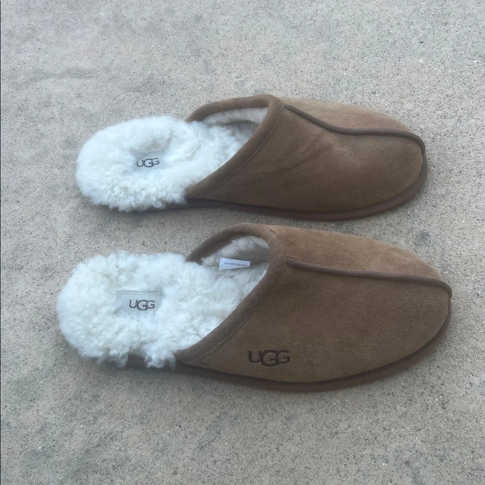 UGG Scuff Men's Chestnut Suede Wool Lined House Slippers Size 12
